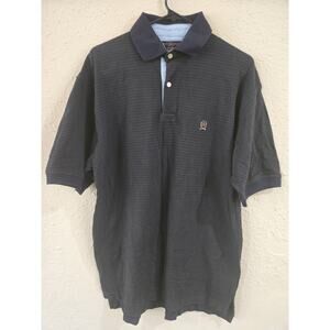 Vintage Tommy Hilfiger Mens Polo Shirt, Crest Logo, Striped Blue Green, Size M